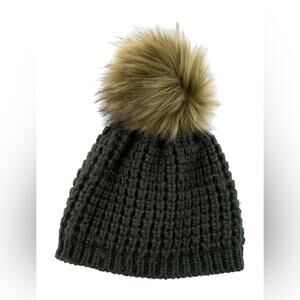 Kyi Kyi Winter Beanie Faux Fur Pom Green New Thick Knit